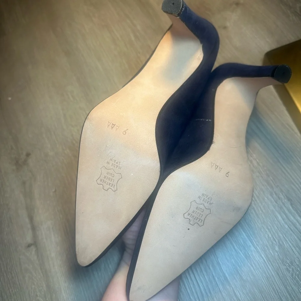 Elena Petrocelli Navy Leather Pumps 9 AAAA Extra Narrow 3.5” Heel Made in Spain
